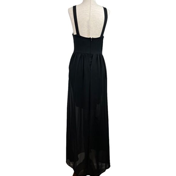 Vintage 90s J for Justify Black Deep V Mini Dress with Sheet Maxi Skirt Layered - Picture 6 of 13